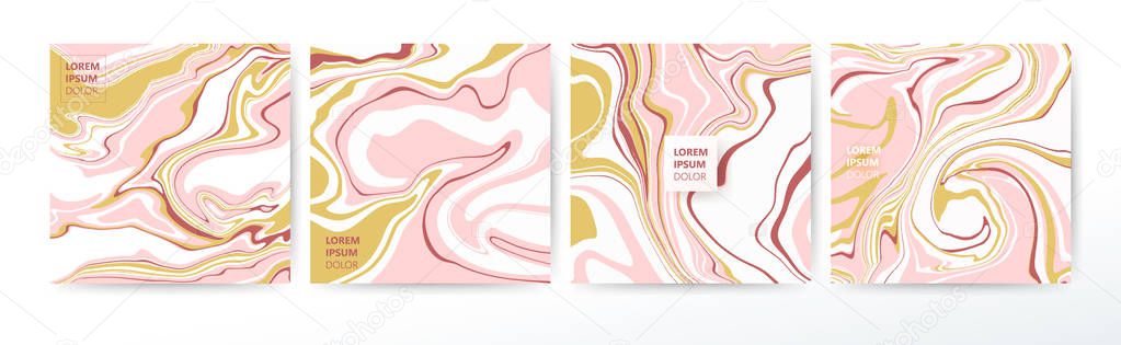 Set of liquid marble backgrounds. Fluid art. Applicable for design of covers, presentations, invitations, flyers, annual reports, posters and business cards. 