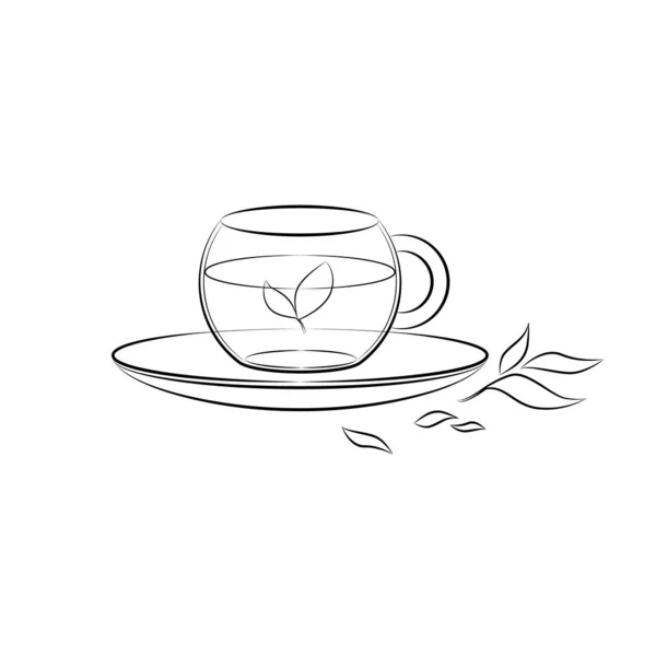 Cup Thee Dunne Lijn Pictogram Eps Vector Illustratie Template Voor — Stockvector