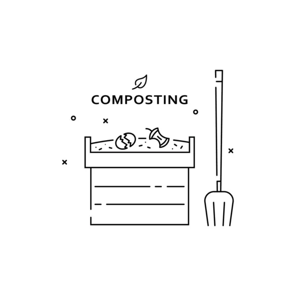 Composting line icon isolated on white background. Compost and composted soil cycle as a composting pile of rotting kitchen scraps turning into organic fertilizer. Eps 10 vector illustration. — Stock Illustration Composting Line Icon Isolated White Background Compost Composted Soil Cycle Stock Vector