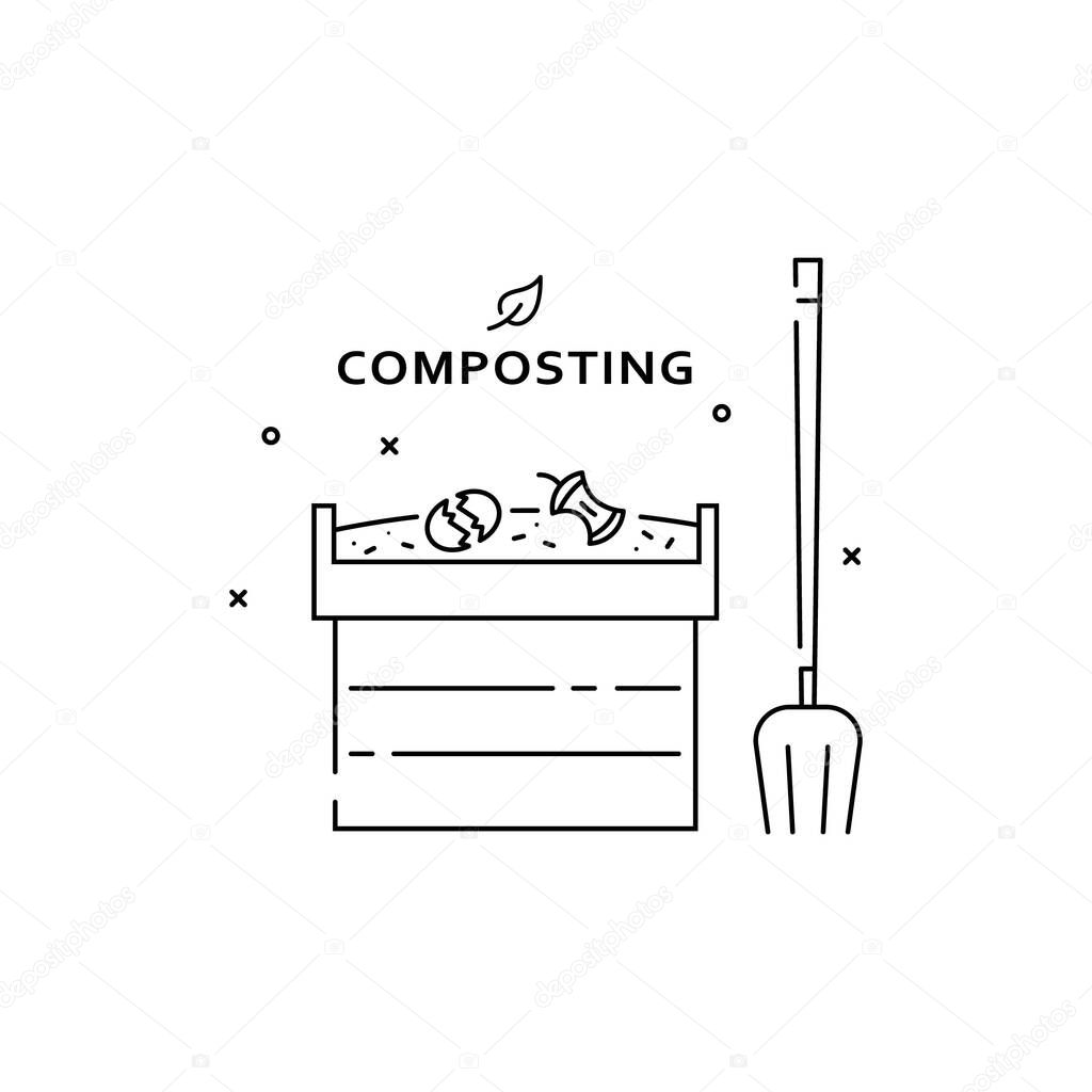 Composting line icon isolated on white background. Compost and composted soil cycle as a composting pile of rotting kitchen scraps turning into organic fertilizer. Eps 10 vector illustration.