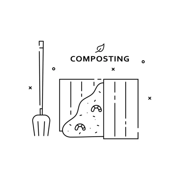 Composting line icon isolated on white background. Compost and composted soil cycle as a composting pile of rotting kitchen scraps turning into organic fertilizer. Eps 10 vector illustration. — Stock Illustration Composting Line Icon Isolated White Background Compost Composted Soil Cycle Vector Graphics