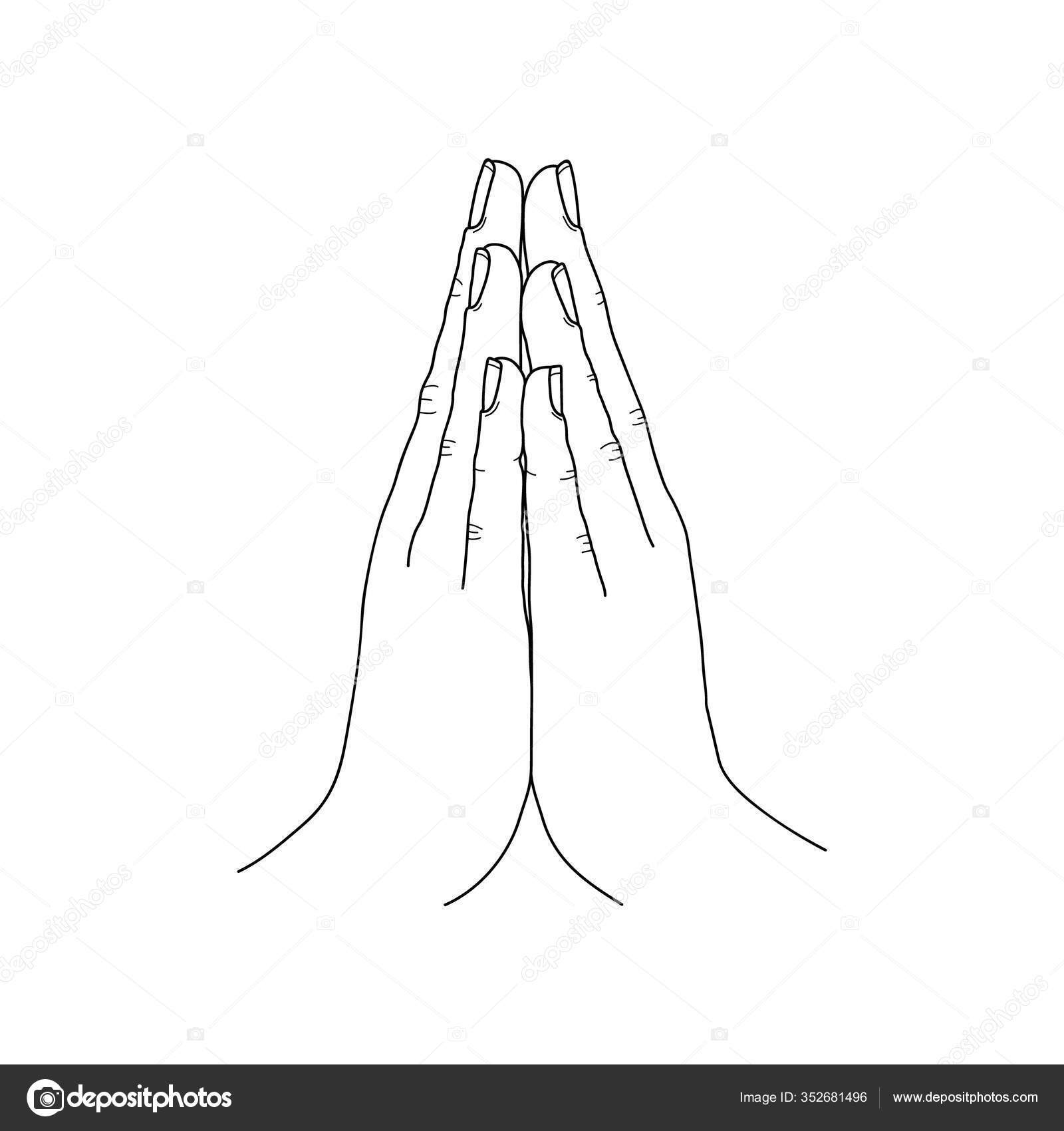 Mudra Hand Greeting Posture Namaste Linear Illustration Thin Line