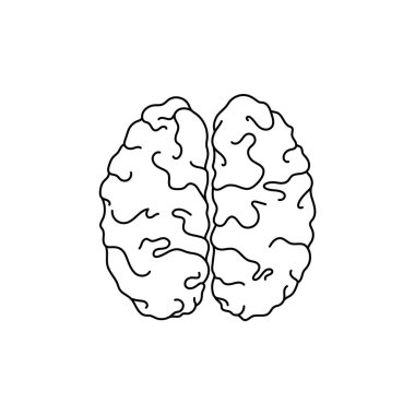 Beyin ince çizgi simgesi. Beyin konseptinin siyah beyaz çizimi. Eps 10 vektör beyin çizimi beyaz arkaplanda izole.