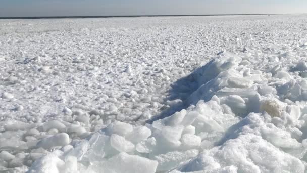 Kıyıya yakın denizde yüzen buz — Stok video