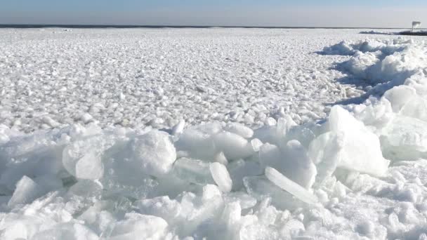 Flytande is i havet nära stranden — Stockvideo