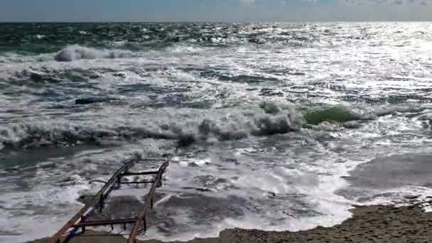 Stark Storm Svarta Havet Ukraina Odessa September 2017 — Stockvideo