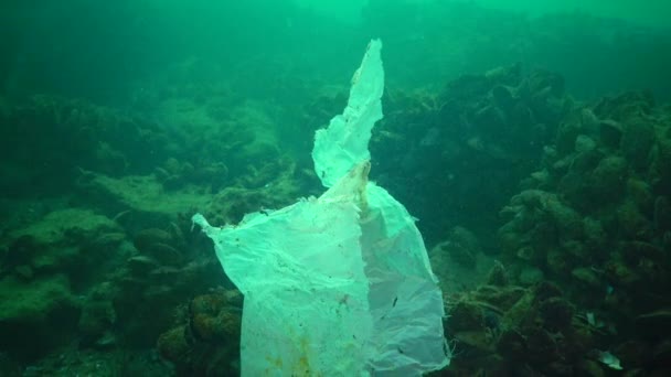 Plastic Afval Andere Onderwater Zwevend Puin Mariene Verontreiniging Kunststof Puin — Stockvideo