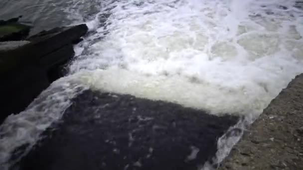 Agua Sucia Fluye Desde Tubería Hacia Estanque Natural Contaminación Ambiental — Vídeos de Stock