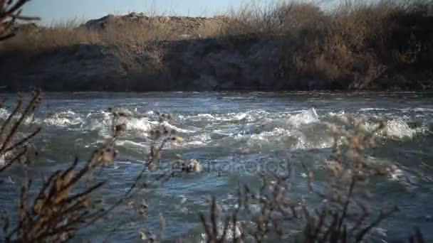 Вода Рушится Ломая Экологический Фон Яростный Поток Пресной Воды — стоковое видео