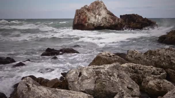 Storm Sea Village Tyulenovo Bulgaria 2016 Destructive Elements Nature — Stock Video