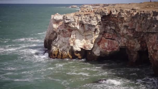 Storm Zee Zwarte Zee Stenen Kust Bulgarije Buurt Van Het — Stockvideo