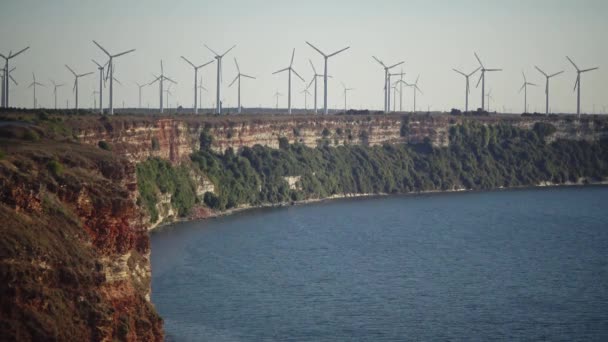 Wind Power Stations Kaap Kaliakra Steile Stenen Kust Bulgarije — Stockvideo