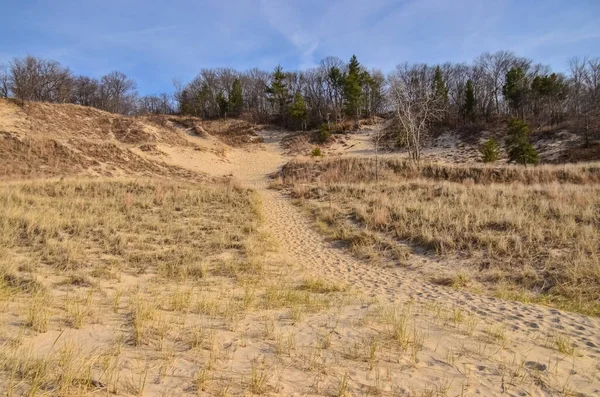 Dunas Arena Con Rastros Personas Camino Arena Hacia Abajo Indiana — Foto de Stock