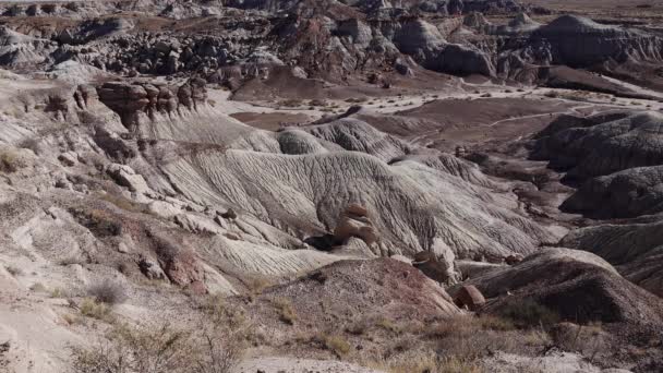 Deserto Pintado Num Dia Ensolarado Diversas Rochas Sedimentares Argila Lavada — Vídeo de Stock