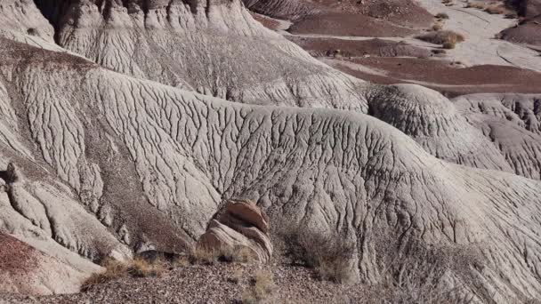 Den Målade Öknen Solig Dag Olika Sedimentära Bergarter Och Lera — Stockvideo