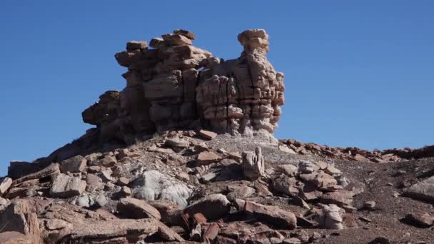 赤砂岩層は数千年にわたって水と風によって浸食された アリゾナ州アメリカのペトリファイド フォレスト国立公園 — ストック動画