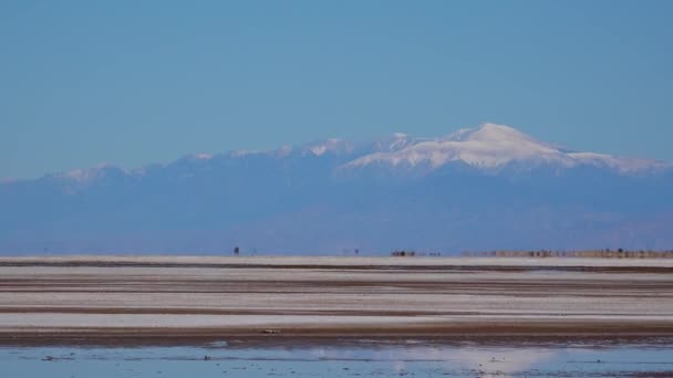 Réflexion Montagnes Enneigées Dans Eau Lac Salé Californie — Video