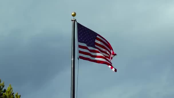 American Flag Waving Wind Cloudy Sky Arizona — Stock Video