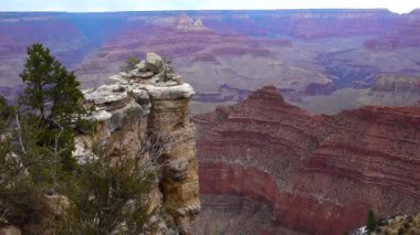 Nehir vadisi ve kızıl kayaların panoramik manzarası. Arizona, ABD 'deki Colorado nehri ile Grand Canyon Ulusal Parkı.