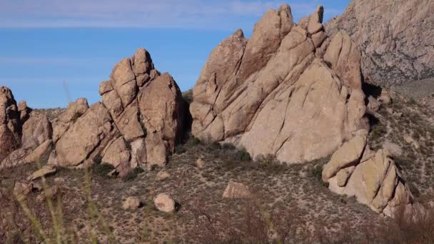 Bergsformationer Och Ökenlandskap Med Kaktusar Arizona Ordförande — Stockvideo
