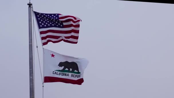 California Abd Kasım 2019 Amerikan Bayrağı Kaliforniya Bayrağı Rüzgarda Dalgalanıyor — Stok video