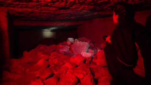 Odessa Oekraïne Februari 2018 Binnen Catacomben Van Odessa Stenen Kolom — Stockvideo