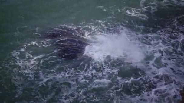 Sturm Schwarzen Meer Große Wellen Brechen Auf Dem Unterwasserfelsen Weißer — Stockvideo