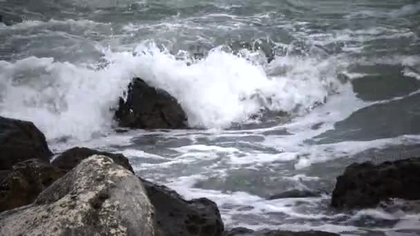 Storm Black Sea Waves Breaking Coastal Cliffs Village Tulenovo Bulgaria — Stock Video