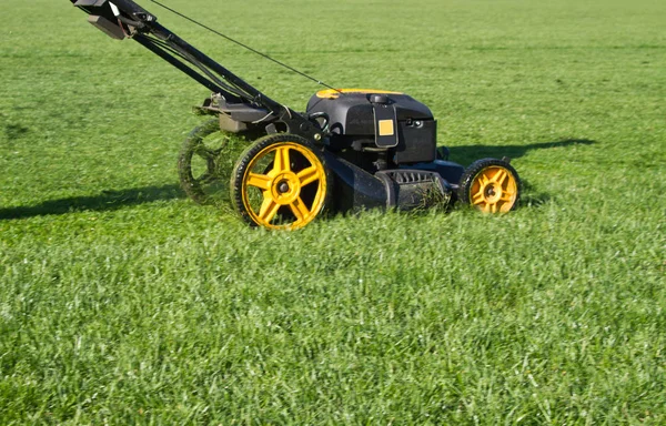 Closeup in Slow Motion of a Mower in Action — Stock Photo, Image
