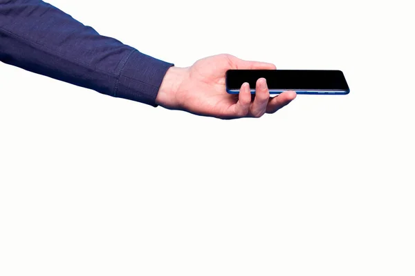 Männliche Hand Hält Ein Handy Auf Weißem Hintergrund — Stockfoto