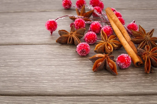 Décoration naturelle de Noël, baies rouges et épices — Photo