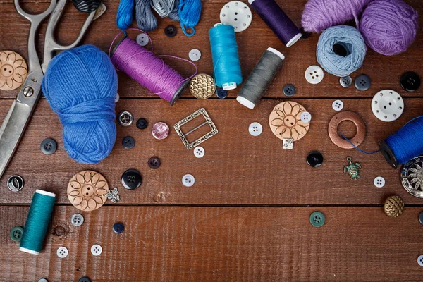 Kit azul de costura — Fotografia de Stock