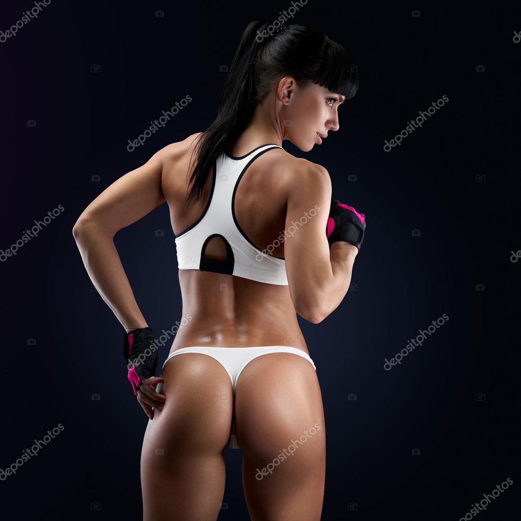 Muscular Adult Female Tight Sports Bra Stock Photo 1317984725