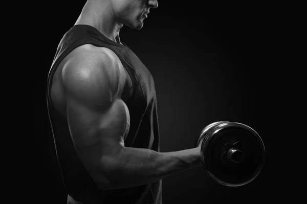 Close-up photo of handsome power athletic man in training pumpin — Stock Photo, Image