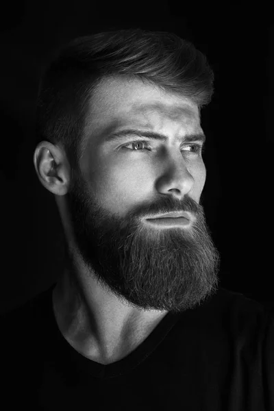 Black and white image of confidence attractive hipster — Stock Photo, Image