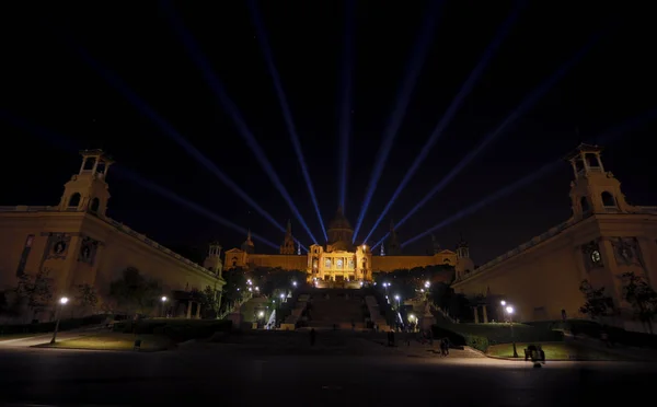 Plaza Espana in Barcelona night, aerial view