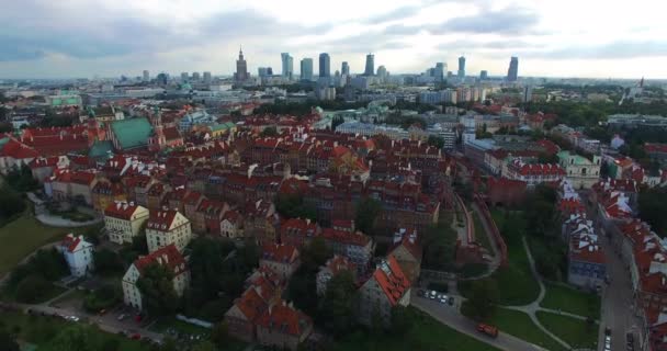 Panoramablick Auf Die Altstadt Von Warschau Einem Sommertag Polen Luftbild — Stockvideo