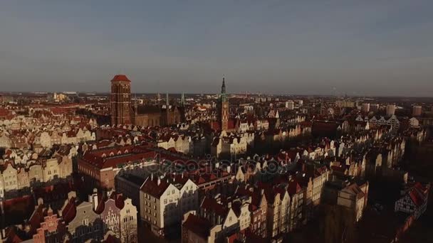 Старе Місто Гданську Пташиного Польоту Від Собору Вежі Польща Міський — стокове відео