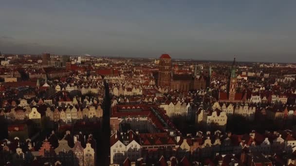 Old Town Gdansk Katedral Kulesi Polonya Hava Görünümünü Eski Şehirde — Stok video