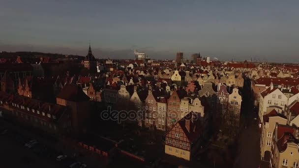 Oude Stad Van Gdansk Luchtfoto Van Kathedraal Toren Polen Luchtfoto — Stockvideo