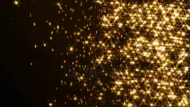 Magische Gouden Sprankelende Rijm Kleine Fonkelende Gekleurde Deeltjes Stijgen Langzaam — Stockvideo