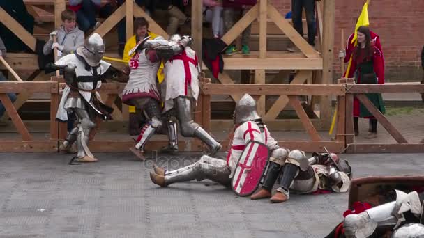 Crociati Combattono Sul Ring Ricostruzione Del Tradizionale Torneo Cavalleresco Guerrieri — Video Stock