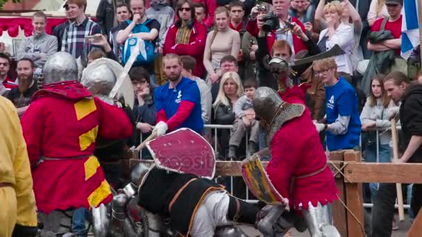 Ritterschlacht Und Viele Zuschauer Rekonstruktion Des Traditionellen Ritterturniers Krieger Mittelalterlichen — Stockvideo