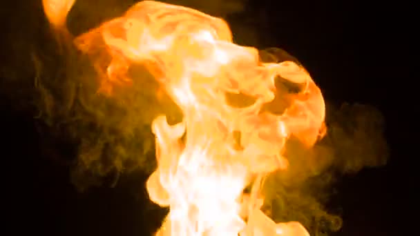 Intensively Burning Fuel Tongues Flame Slowly Soar Dark Filmed Speed — Stock Video
