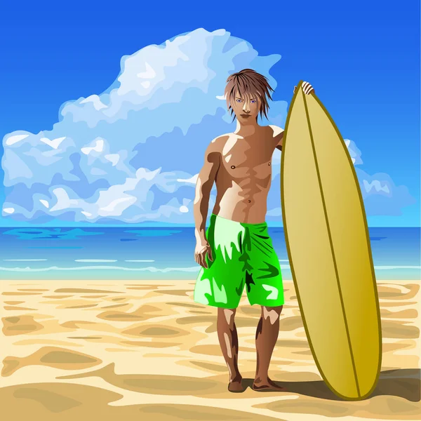 Surfeur masculin avec planche — Image vectorielle