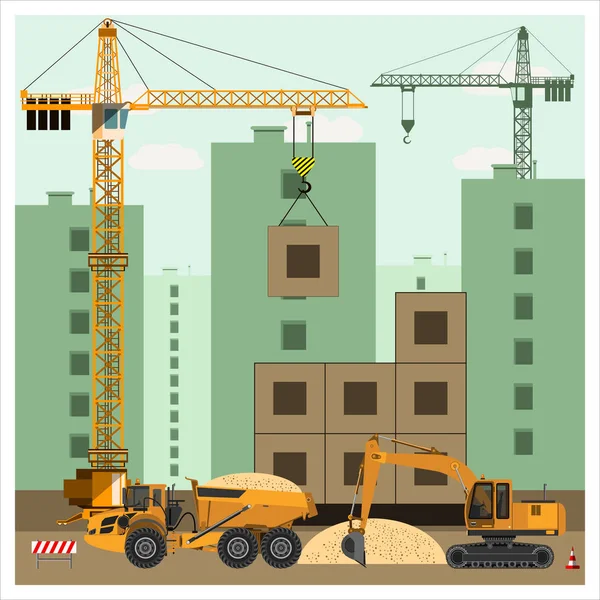 Sitio de construcción con equipo — Vector de stock