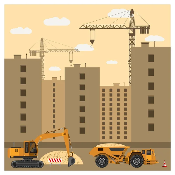 Sitio de construcción con equipo — Vector de stock