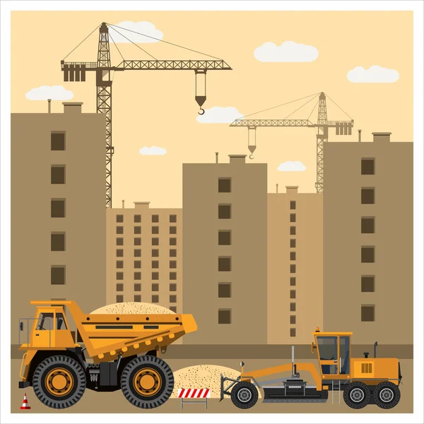 Sitio de construcción con equipo — Vector de stock