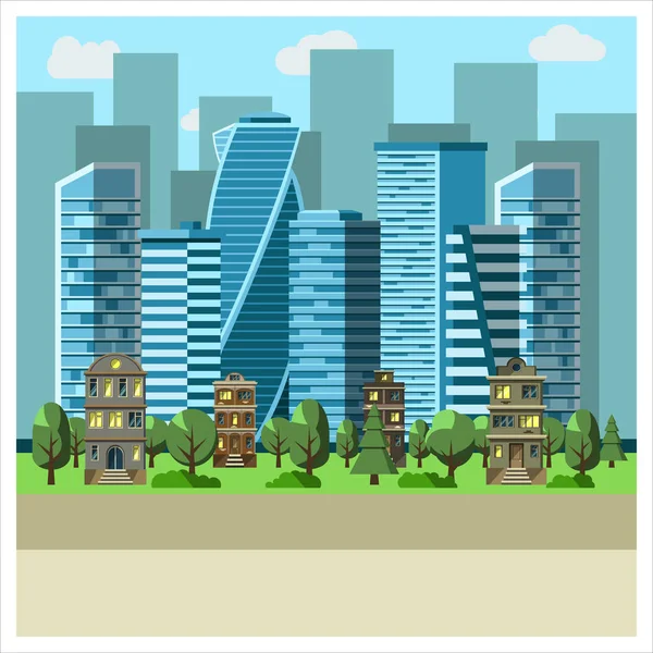 Paisaje urbano con rascacielos — Vector de stock