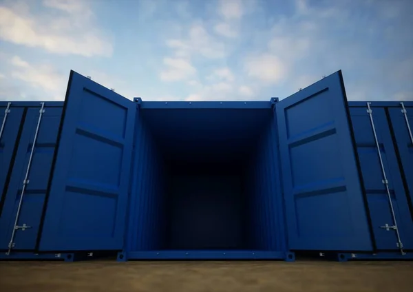 Blaue offene Frachtcontainer — Stockfoto